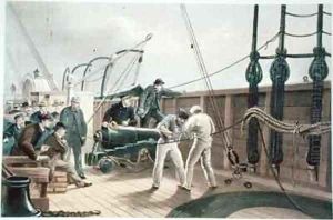 Splicing the cable after the first accident on board the Great Eastern