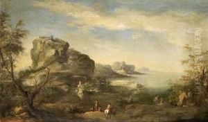 Travellers Resting Before A Costal Landscape