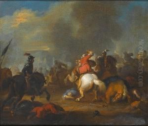 A Cavalry Battle Between Christians And Turks by Pandolfo Reschi