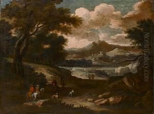 An Extensive Landscape With Travellers On A Country Path by Pandolfo Reschi