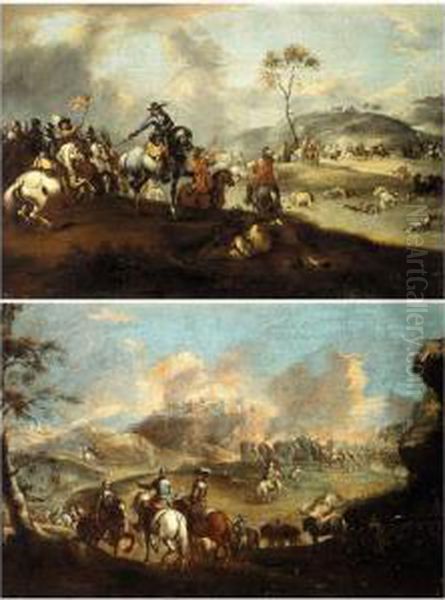 A General Inspecting His Troops After A Battle;
 Cavaliers Before A Town Under Siege - view 1