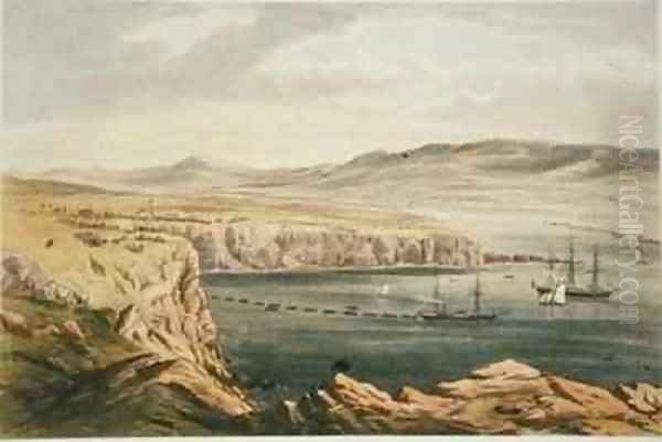 View of Port Magee Valentia from the heights of Cora Beg HMS Caroline laying the shore end of the cable - view 1