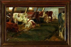 In The Stable. Signed Monogram by Johannes Resen-Steenstrup