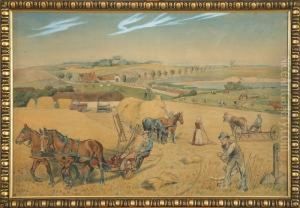 A Danish Summer Harvest Scenery by Johannes Resen-Steenstrup