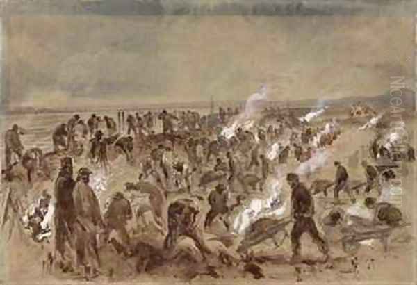 Workmen laying telegraph cable - view 1