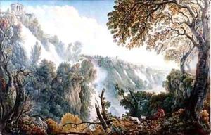 The Falls of Tivoli with a Man Seated below the Temple of the Sibyl