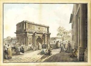 The Arch of Septimius Severus seen from the terrace of San Giuseppe dei Falegnami, Rome by Abraham Louis Rudolph Ducros