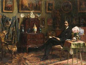 A gentleman reading in an interior