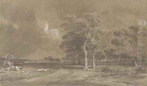 An extensive parkland landscape by William Alfred Delamotte