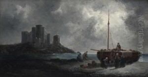 Heimkehrende Fischer Am
 Strand. by Felice A. Rezia