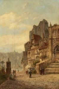 Strasenszene In Einer
 Mittelalterlichen Englischen Stadt. by Felice A. Rezia