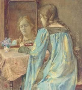 Lady In Medieval Dress At Her Toilette by Henry Maynell Rheam