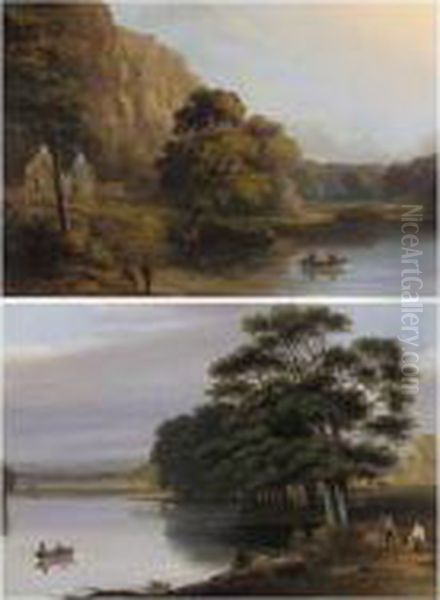 A River Landscape With Bathers 
And A Rowing Boat; A River Landscape With A Rowing Boat And A Rocky 
Outcrop Beyond - view 1