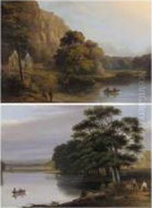 A River Landscape With Bathers
And A Rowing Boat; A River Landscape With A Rowing Boat And A Rocky
Outcrop Beyond by Joseph Rhodes