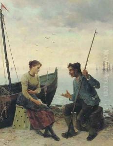 Conversing on a quay by Frederick Reginald Donat