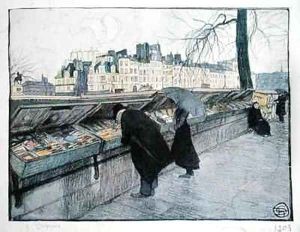 Bouquinistes along the left bank of the Seine near the Pont Neuf Paris by Georges Dupuis