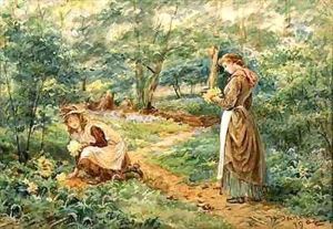 Girls Picking Wild Flowers by Walter Duncan