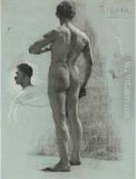 Standing Academy Nude With Additional Studies Of Head And Arm - view 1