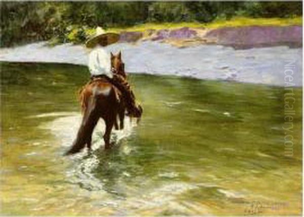Mexican Horseman Crossing The Ford - view 1