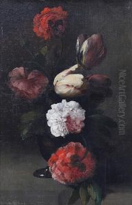 Still Life Of Tulips And Peonies by Germain Theodure Clement Ribot