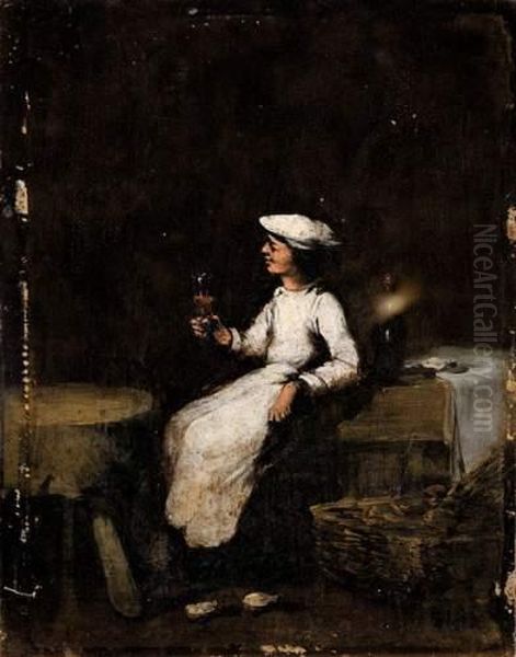 Le Jeune Marmiton Degustant Un Verre De Vin Et Des Huitres. - view 1