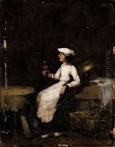 Le Jeune Marmiton Degustant Un Verre De Vin Et Des Huitres.