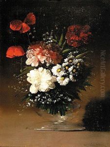 Flowers In Glass Vase by Germain Theodure Clement Ribot
