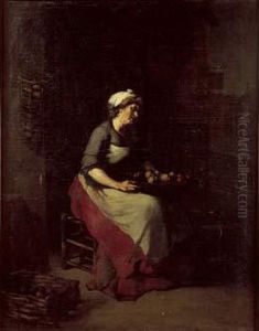 La Marchande De Pommes. by Germain Theodure Clement Ribot