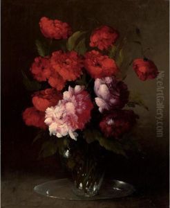 Peonies And Poppies In A Glass Vase