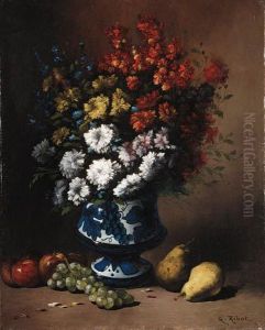 Floral Still Life With Fruit On A Ledge