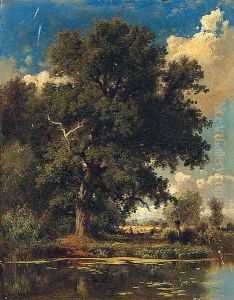 A Tranquil River Landscape, Breslau Near Taschenstrasse by Adolf Dressler