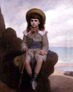Boy on a rock with a shrimping net by Emile Dupont-Zipcy