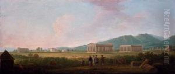 View Of The Temples At Paestum With Grand Tourists In The Foreground - view 1