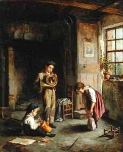 Boys with French Horn and Drum by J. Devaux