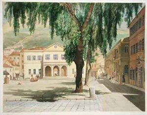 Commercial Square the Commercial Library and the Main Guard City of Gibraltar by Thomas Colman Dibdin