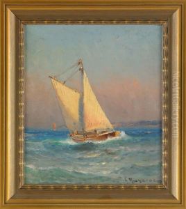 Segelbat I Oroligt Hav, Signerad L. Richarde by Otto Ludvig Richarde