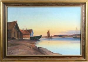 Brygga Med Sjobod Och Segelbat