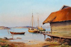 Boats In The Near The Coast In The Skerries by Otto Ludvig Richarde