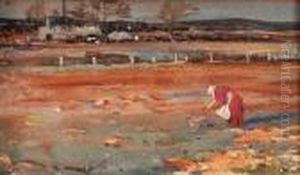 A Woman Cockling In A Tidal River by Frank Richards