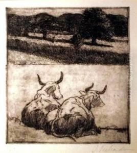 Untitled - Two Bulls by Agnes Richardson