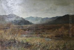 'rising Mists Dunsinane Moss', Figures In Awooded Lowland Landscape by Frederick Stuart Richardson