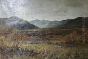 'rising Mists Dunsinane Moss', Figures In A Wooded Lowland Landscape by Frederick Stuart Richardson