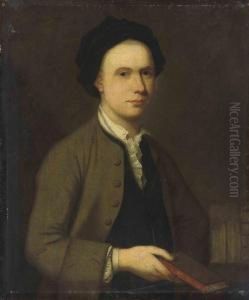 Portrait Of A Gentleman,
Half-length, Wearing A Brown Coat Andholding A Copy Of 'spectator' by Jonathan Richardson