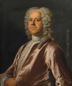 Portrait Of A Gentleman, Half-length, In Acrimson Coat With A White Chemise
