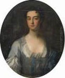 Portrait Of A Lady, Said To Be 
Mrs Holman, Bust-length, In A White Silk Dress And Blue Cloak