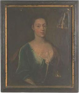 Portrait Of A Lady, Presumably A
Member Of The Mostyn Or The Lloyd Family, Bust-length, In A Blue Dress
With Pink Wrap, Feigned Oval by Jonathan Richardson