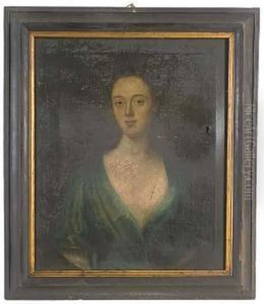 Portrait Of A Lady, Presumably A
Member Of The Mostyn Or The Lloyd Family, Bust-length, In A Blue Dress
With A White Chemise - view 1