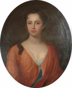 A Portrait Of A Lady, Said To Be
 Elizabeth Ireland, Half-length, In An Orange Dress With A White 
Chemise.
