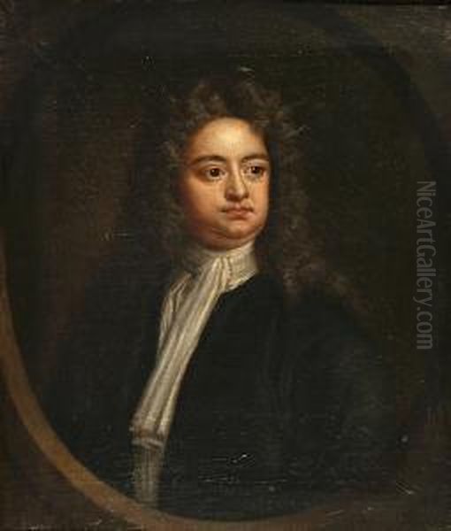 A Portrait Of Sir Richard Steele, Bust Length Within A Painted Oval by Jonathan Richardson