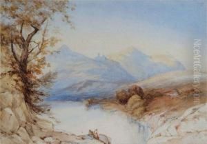 A View Of A Highland Loch Withfigures Seated In The Foreground A View Of A Highland Loch Withfigures Seated In The Foreground